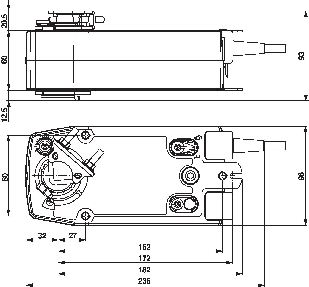 Габаритный чертёж Belimo NF24A-MOD